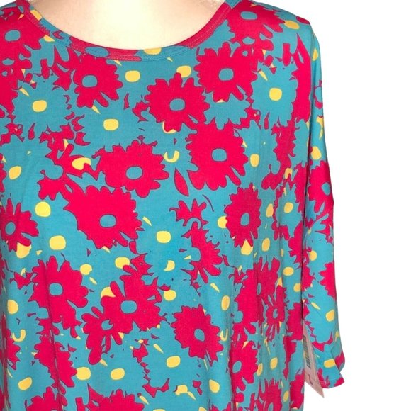 LuLaRoe RETIRED Irma Women's Large Teal & Pink Flowers mid-length sleeves NWT - Picture 3 of 10